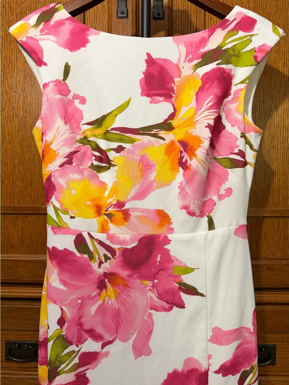 Eliza J Floral Midi Sheath Dress Boatneck Sleeveless Side Slit Brunch Cocktail - Picture 4 of 14